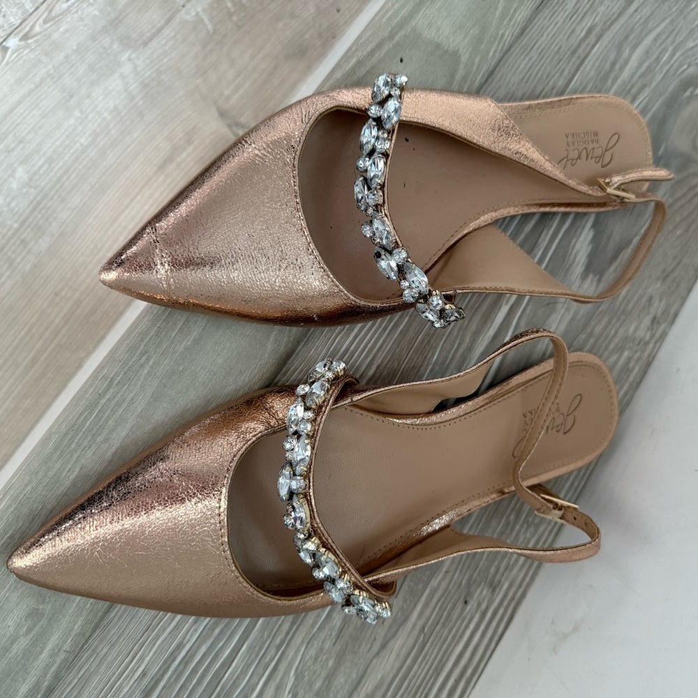Badgley Mischka Gold Slingback Flats with Embellishments